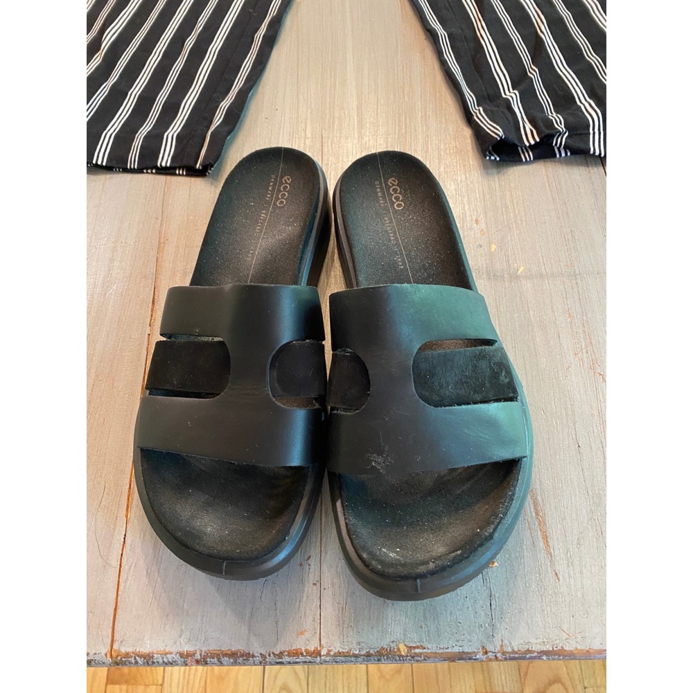 Ecco Black Cut Out Slide Sandals Danish Design Womens Size 38